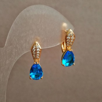 Aretes Xuping con baño de oro 18K, cristal azul y cristales blancos, diámetro 20x6 mm +