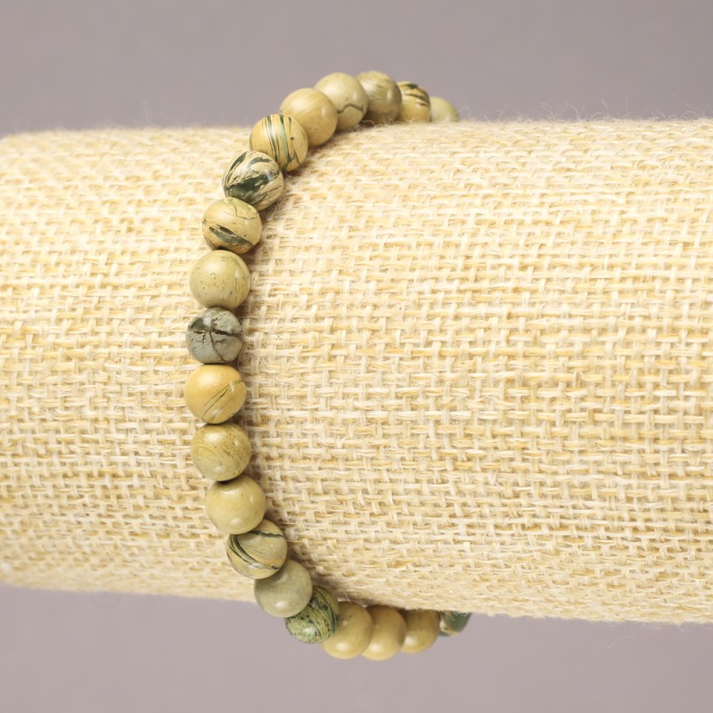 Pulsera elástica de jaspe amarillo, cuentas lisas, diámetro 6 mm+