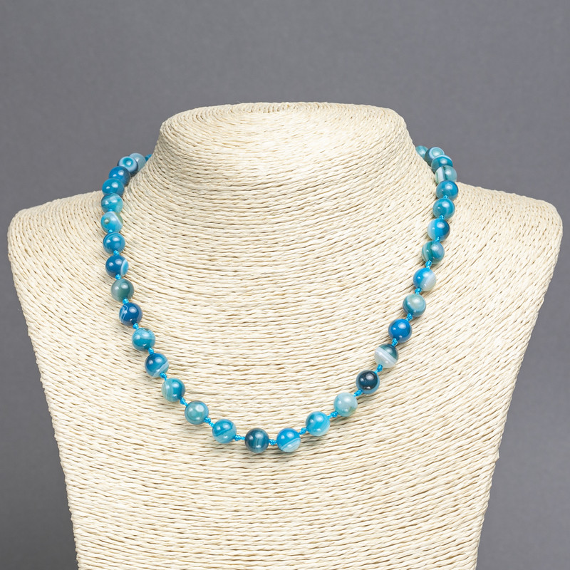Collar de ágata azul, bolas lisas, diámetro 8 mm, longitud 45 cm