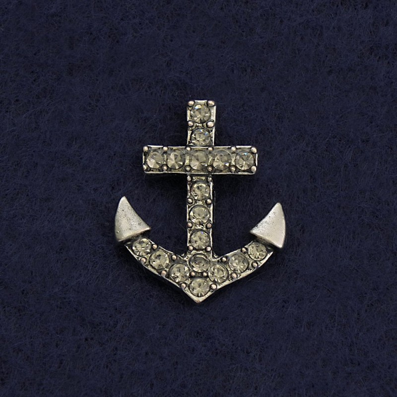 Broche con cierre «Ancla» 2 cm metal gris con strass