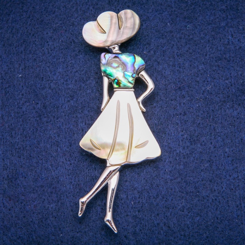 Broche-colgante «Dama» con madreperla y haliotis 30×85 mm