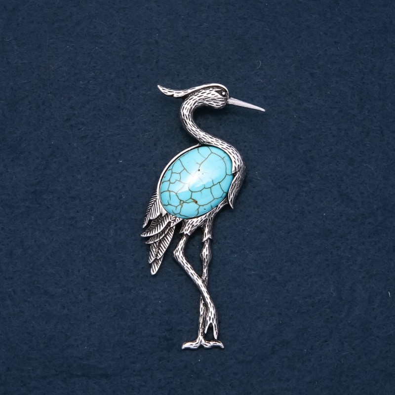 Broche-pendiente Garza con turquesa natural 80×30 mm
