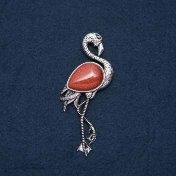 Broche-colgante «Flamenco» con aventurina «arena dorada» 85×30 mm