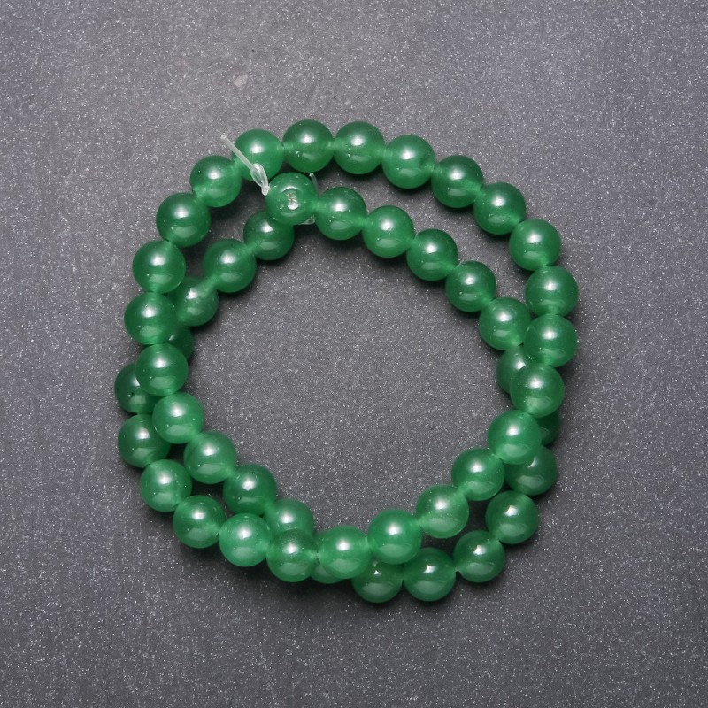 Cuentas de jade en hilo, bolas lisas — diámetro 10 mm ±, longitud 38 cm ±