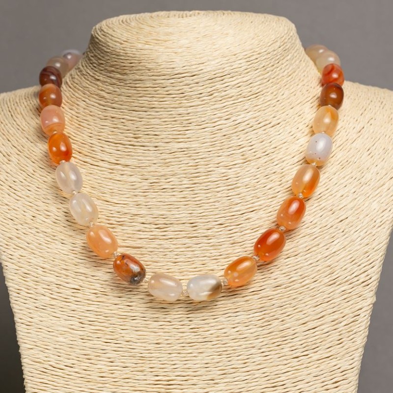 Collar de cornalina «Barril», diámetro 10×14 mm, longitud 46-48 cm+