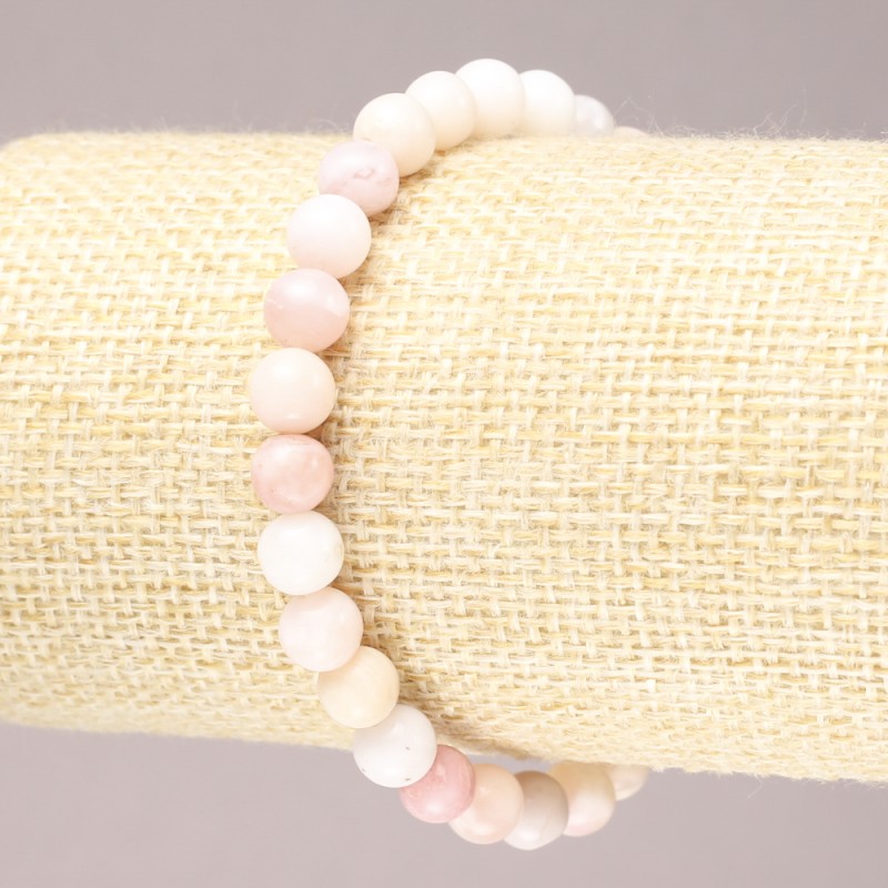 Pulsera elástica de ópalo rosa, cuentas lisas, diámetro 6 mm (±)