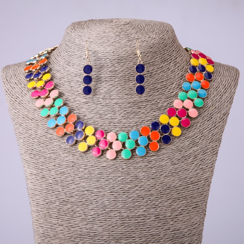 Conjunto de collar tipo gargantilla y pendientes con esmalte multicolor, longitud 45-50 cm