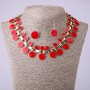 Juego de collar y pendientes con esmalte rojo, longitud 45 cm