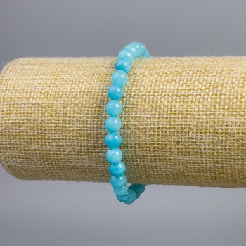 Pulsera de aguamarina azul con bolas lisas, diámetro ~6 mm, longitud 18 cm, hilo elástico