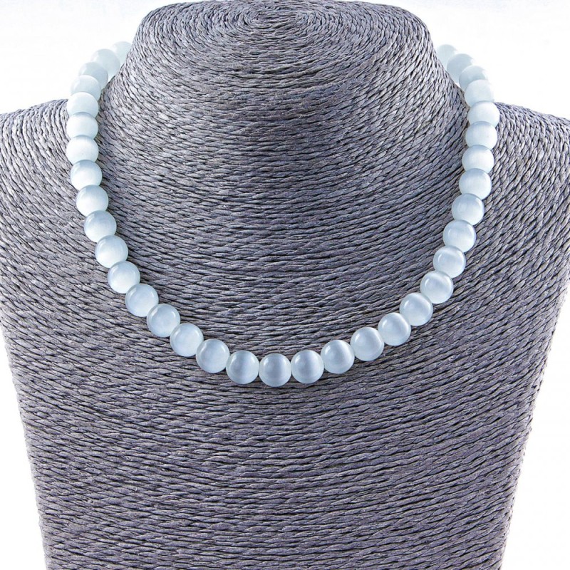 Collar de ojo de gato gris, cuentas de 10 mm, 40 cm