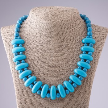 Collar Cleopatra de turquesa azul, eslabón 10x25 mm y bola 10 mm, longitud 50 cm