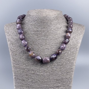Collar de charoita facetada, cuentas de piedra natural, diámetro 12×15 mm, longitud 48 cm+-