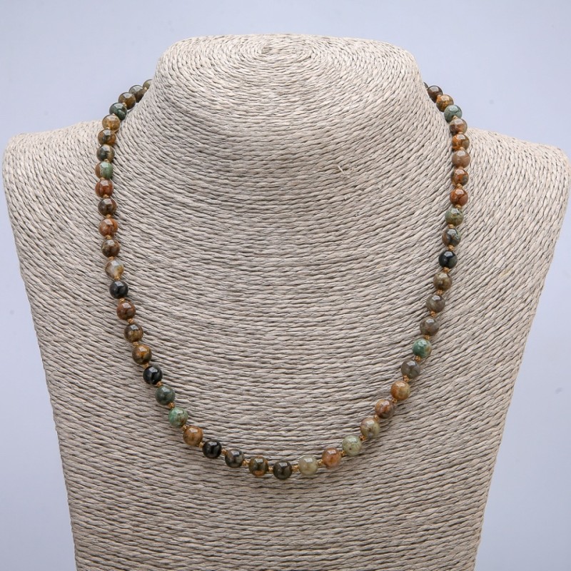 Collar de jaspe verde con cuentas lisas de 6 mm, longitud 45 cm +