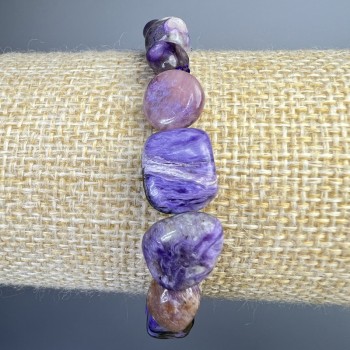 Pulsera de charoita natural, cuentas facetadas grandes, diámetro 9×12 mm, longitud 18 cm +- (elástica)