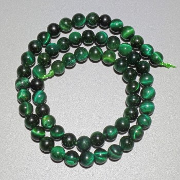 Cuentas de ojo de gato verde natural, esferas lisas, diámetro 6,5 mm, longitud 37 cm, en hilo